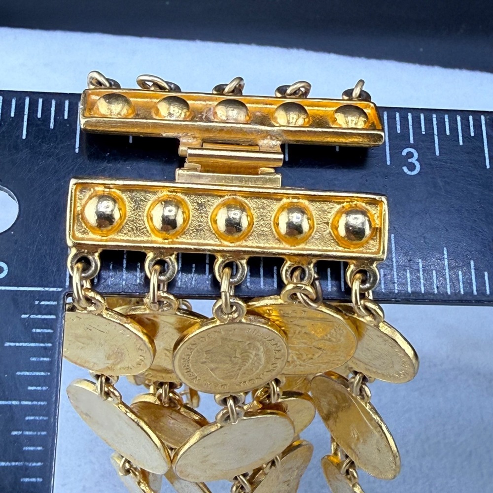 Vintage Ben Amun Bracelet Clip On Earrings Set Coin Gold Tone 6.5" - Picture 15 of 16